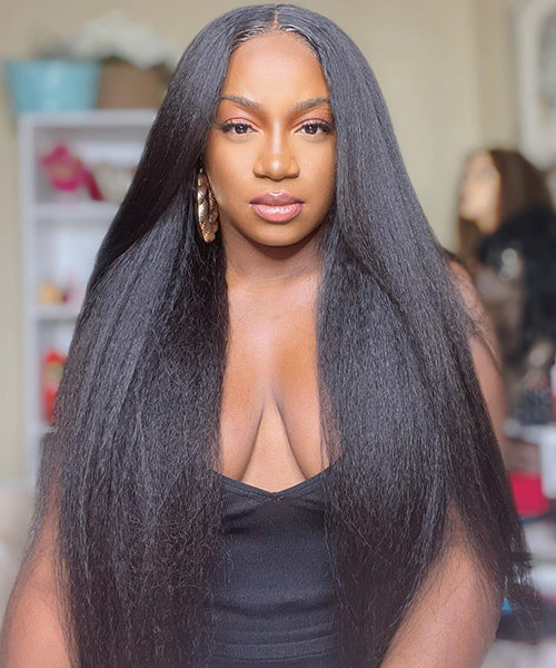 Kinky Straight Pre Cut Lace 5x5 HD Lace Pre-bleached Wig Glueless Human Hair Wig