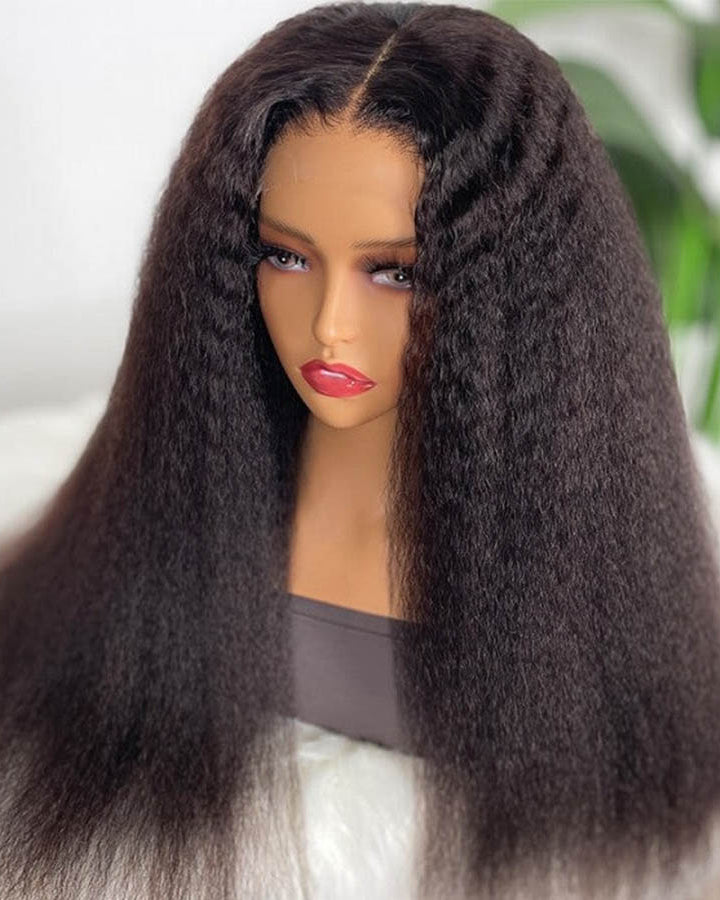 Kinky Straight 13x4 Transparent Lace Front Human Hair Wigs Pre Plucked