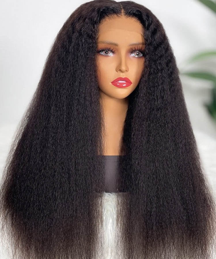 Kinky Straight 13x4 Transparent Lace Front Human Hair Wigs Pre Plucked