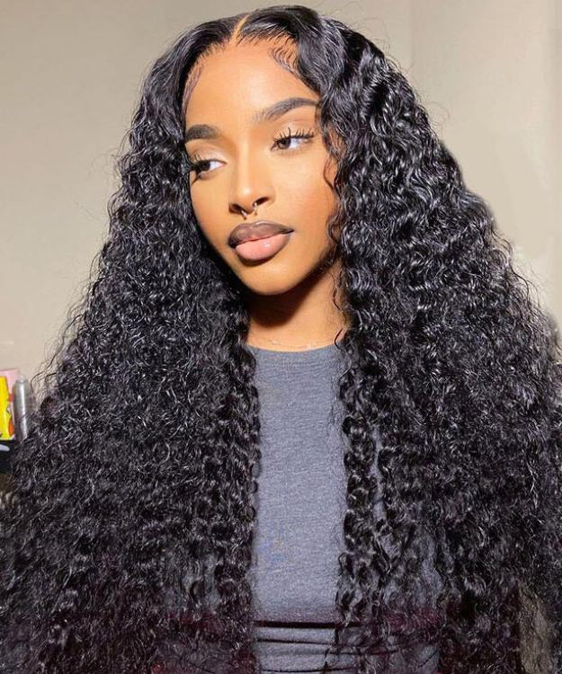 Curly Human Hair Wig 13x4 Transparent Lace Front Wigs Pre Plucked Natural Color