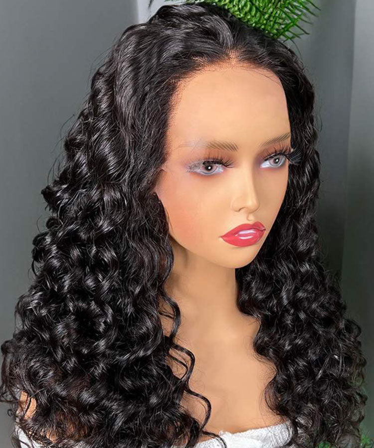 Loose Deep Wave Natural Black 4x4 Transparent Lace Closure Pre Plucked Wig With Baby Hair