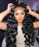 Loose Deep Wave Natural Black 4x4 Transparent Lace Closure Pre Plucked Wig With Baby Hair