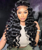 Loose Deep Wave Natural Black 4x4 Transparent Lace Closure Pre Plucked Wig With Baby Hair