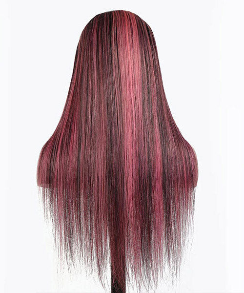 Purple Pink Highlight Mix Colored Lace Front Closure Human Hair Wig