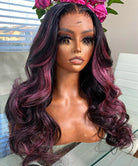 Purple Pink Highlight Mix Colored Lace Front Closure Human Hair Wig