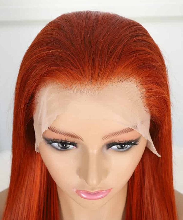 Ginger Color 13×4 Straight Transparent Lace Frontal Wig 180% Density Straight Human Hair Wigs