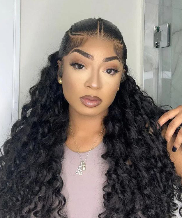 Glueless Pre Braided Wig Water Wave Human Hair 13x6 HD Lace Frontal Wig Super Secure