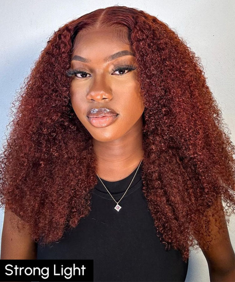 Karlami Kinky Curly Reddish Brown 13x4 Lace Front Wig Auburn Copper Color Human Hair Wigs