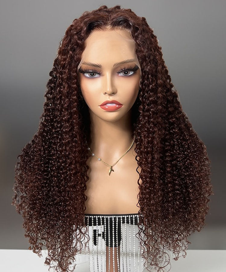 Karlami Kinky Curly Reddish Brown 13x4 Lace Front Wig Auburn Copper Color Human Hair Wigs