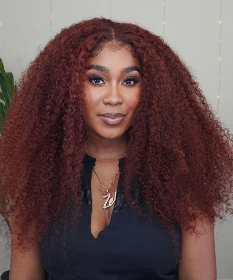 Karlami Kinky Curly Reddish Brown 13x4 Lace Front Wig Auburn Copper Color Human Hair Wigs