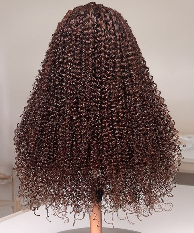 Karlami Kinky Curly Reddish Brown 13x4 Lace Front Wig Auburn Copper Color Human Hair Wigs