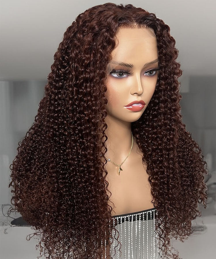 Karlami Kinky Curly Reddish Brown 13x4 Lace Front Wig Auburn Copper Color Human Hair Wigs