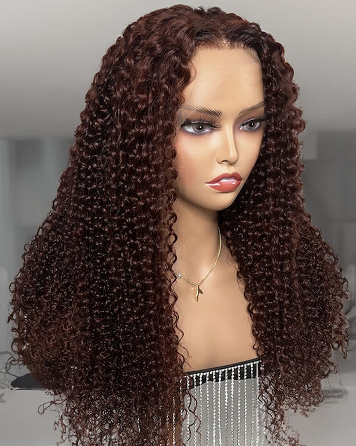 Karlami Kinky Curly Reddish Brown 13x4 Lace Front Wig Auburn Copper Color Human Hair Wigs