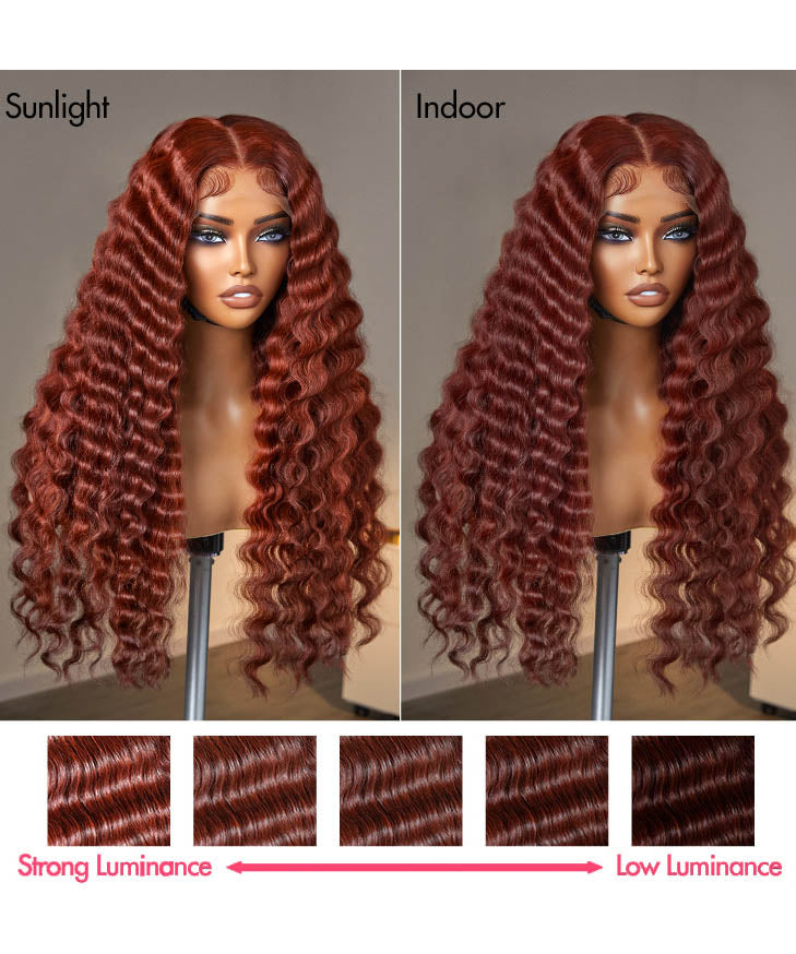 Auburn Reddish Brown Deep Wave #33 Colored Lace Closure Wig For Black Women