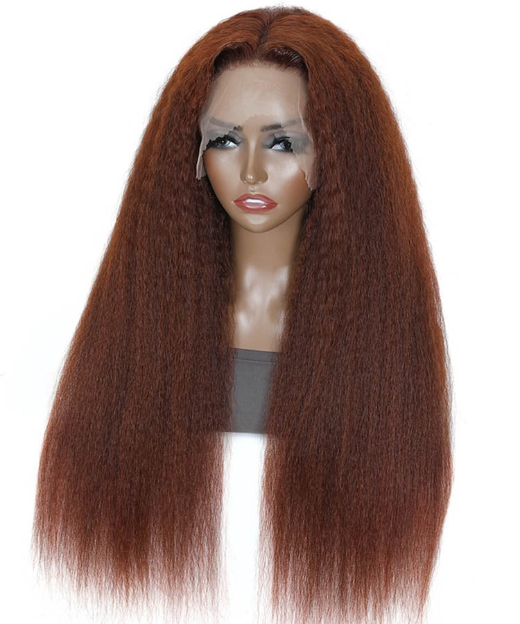 Reddish Brown Kinky Straight HD Lace Frontal Wig 180%