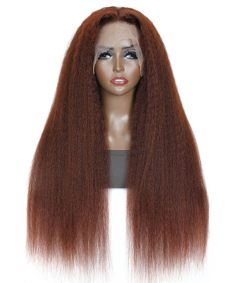 Reddish Brown Kinky Straight HD Lace Frontal Wig 180%