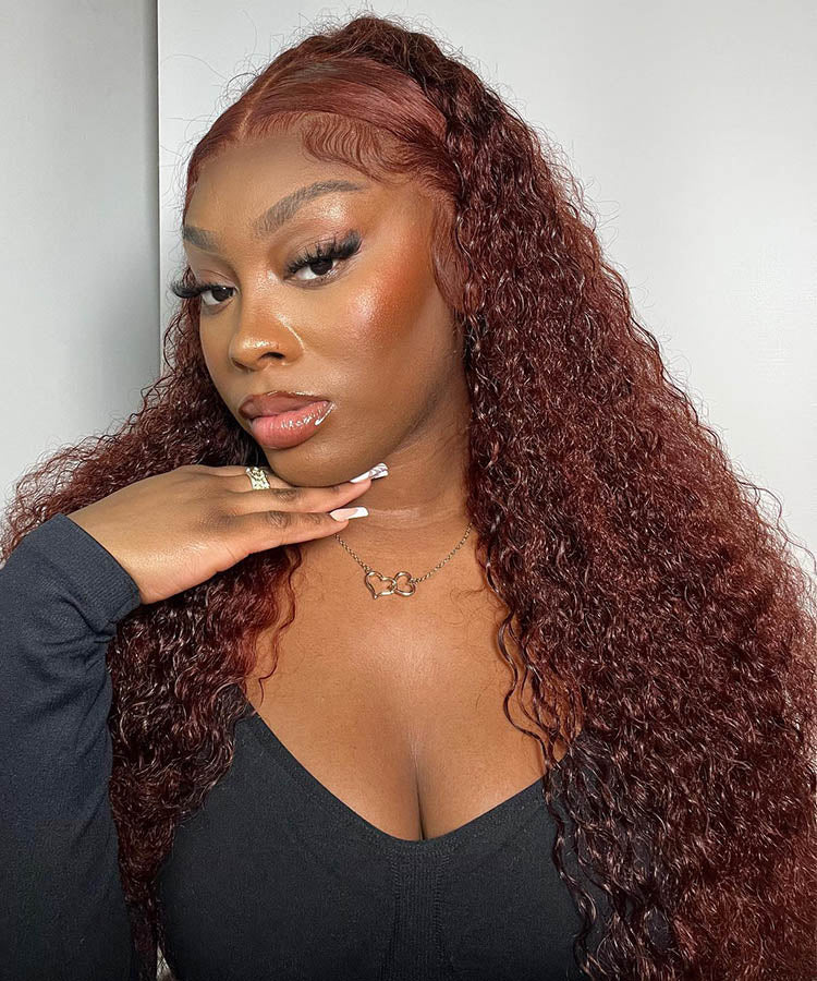 #33 Reddish Brown Water Wave 13x4 Lace Front Wig