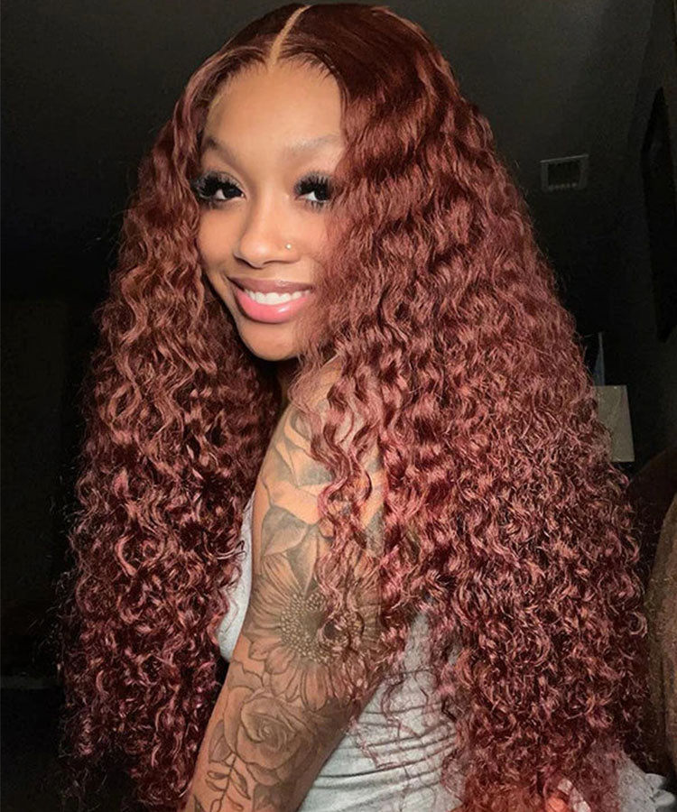 #33 Reddish Brown Water Wave 13x4 Lace Front Wig