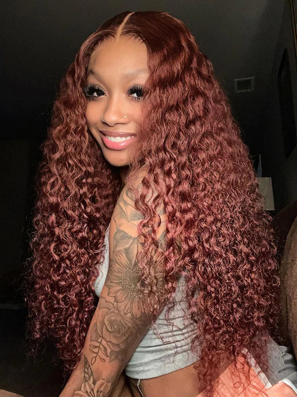 #33 Reddish Brown Water Wave 13x4 Lace Front Wig