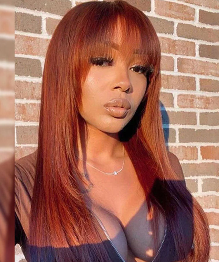#33 Reddish Brown Straight Wig with Bangs 