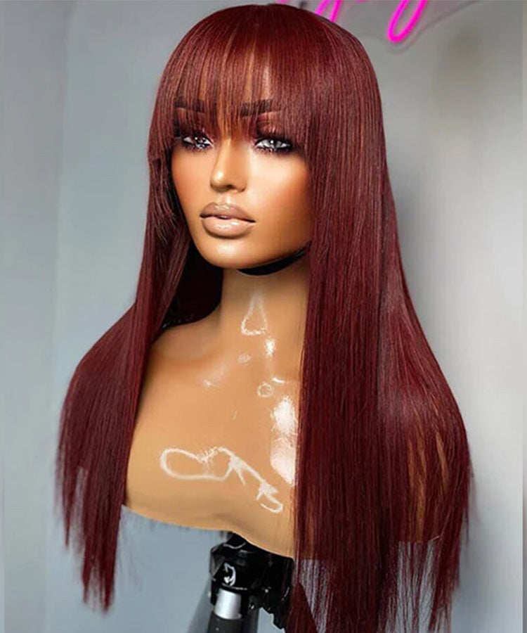 #33 Reddish Brown Straight Wig with Bangs 