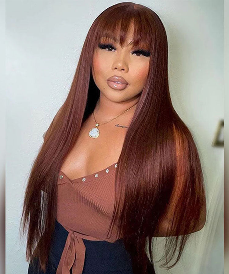 #33 Reddish Brown Straight Wig with Bangs 