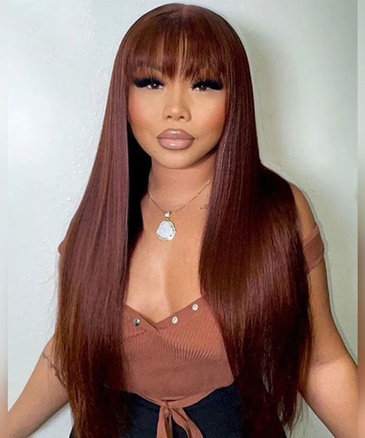 #33 Reddish Brown Straight Wig with Bangs 