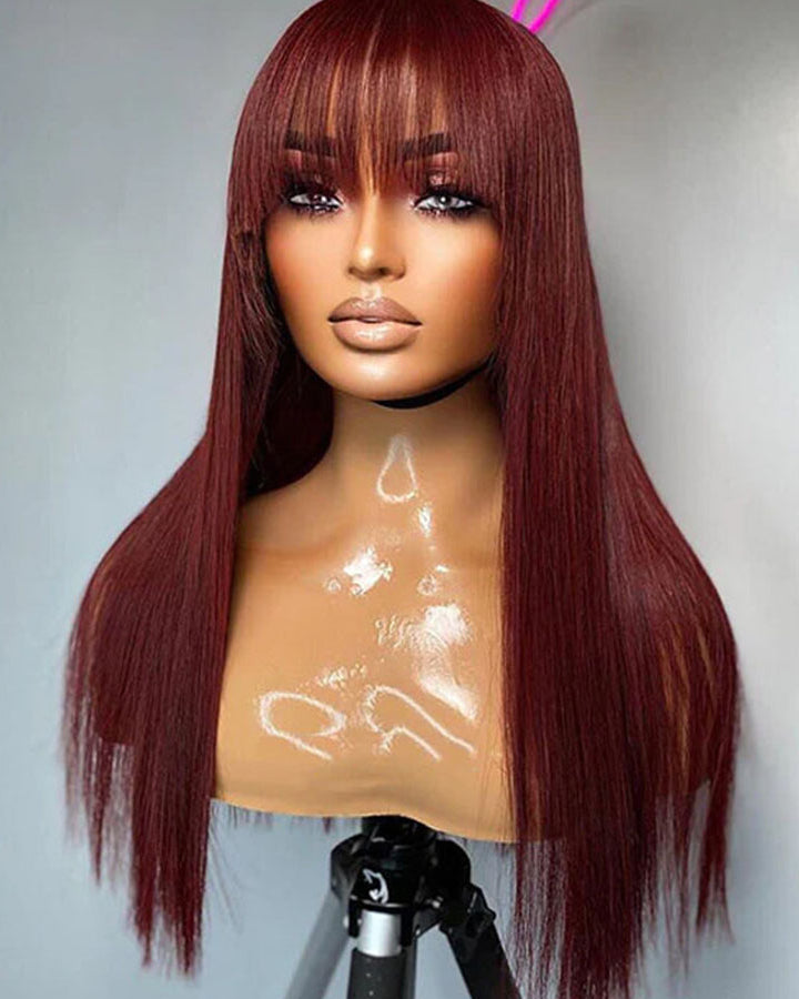 #33 Reddish Brown Straight Wig with Bangs 
