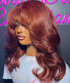Reddish Brown Body Wave Wig With Layered Bangs Glueless Human Hair Wig