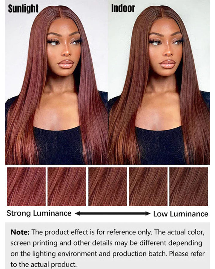#33 Red Brown Auburn Colored Straight Lace Front Wig 13x4 HD Transparent Lace Frontal Wigs