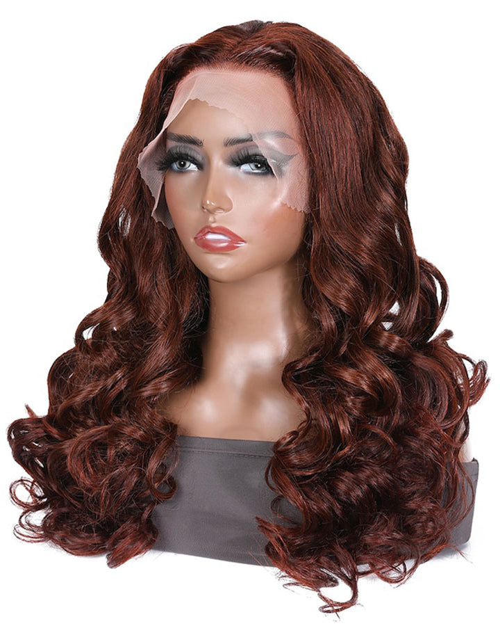 Reddish Brown Fall Color Body Wave Wig 13x4 Transparent Lace Front For Women