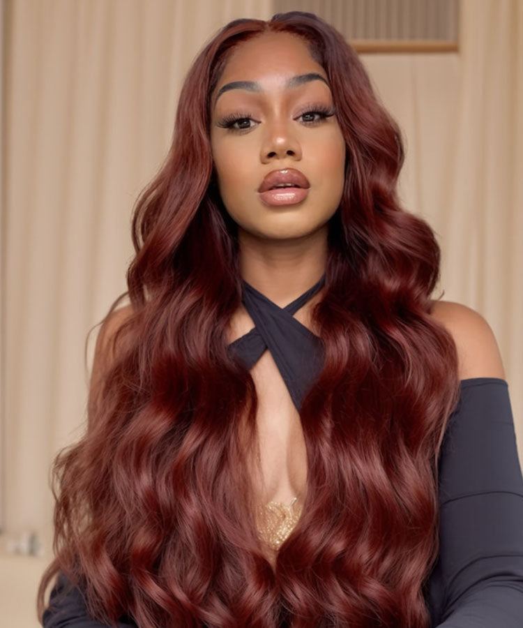 Reddish Brown Fall Color Body Wave Wig 13x4 Transparent Lace Front For Women
