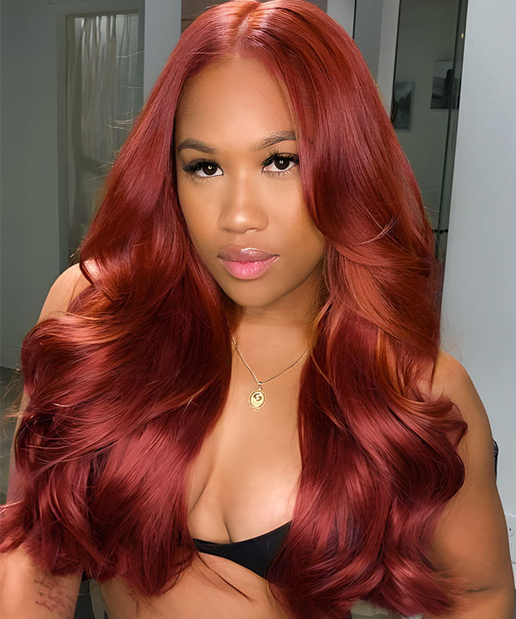 Reddish Brown Fall Color Body Wave Wig 13x4 Transparent Lace Front For Women