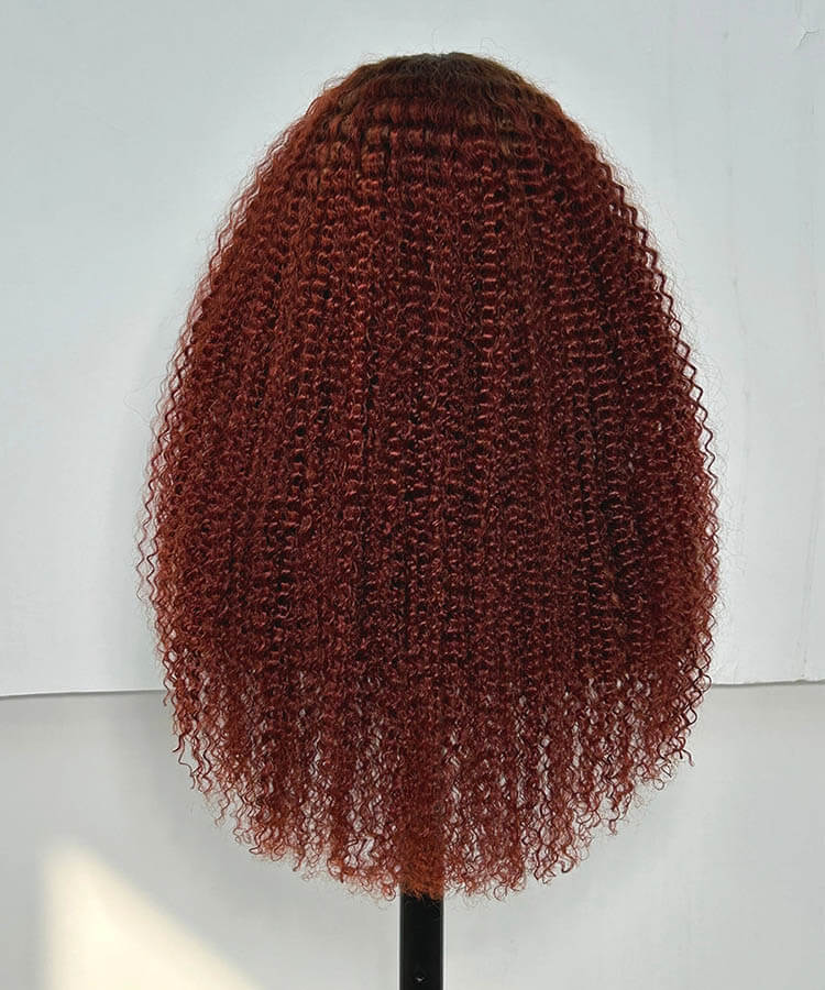 Afro Curly Dark Roots #4/33 Reddish Brown Colored Human Hair Wigs