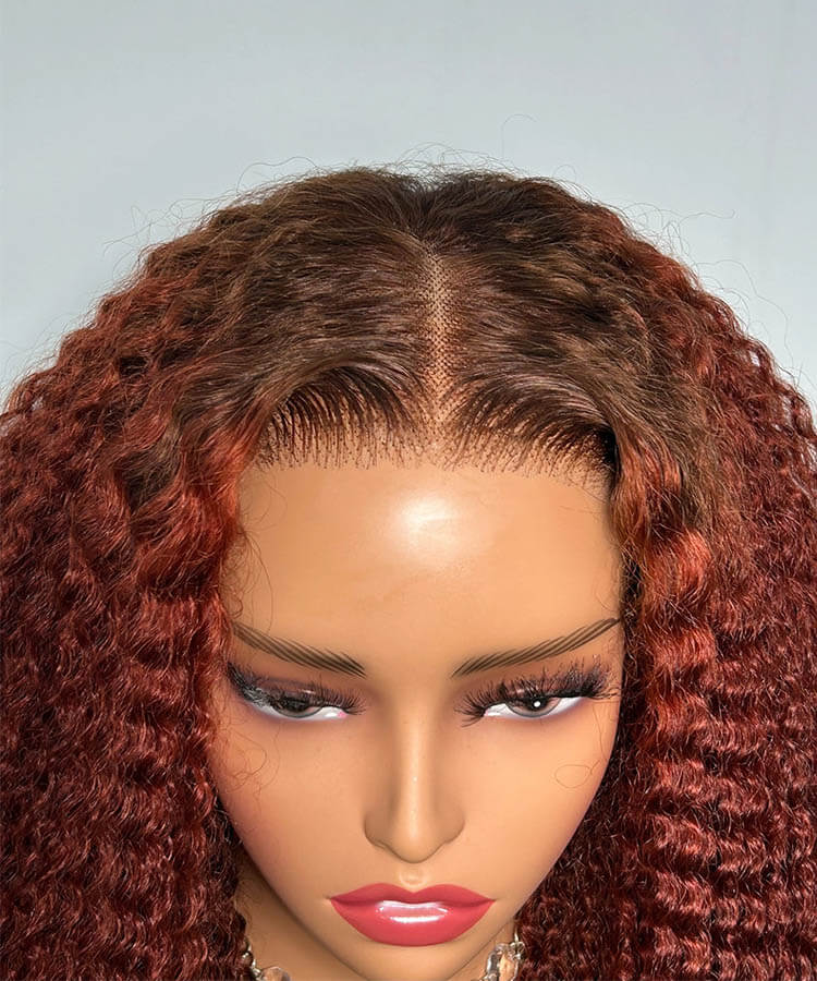 Afro Curly Dark Roots #4/33 Reddish Brown Colored Human Hair Wigs