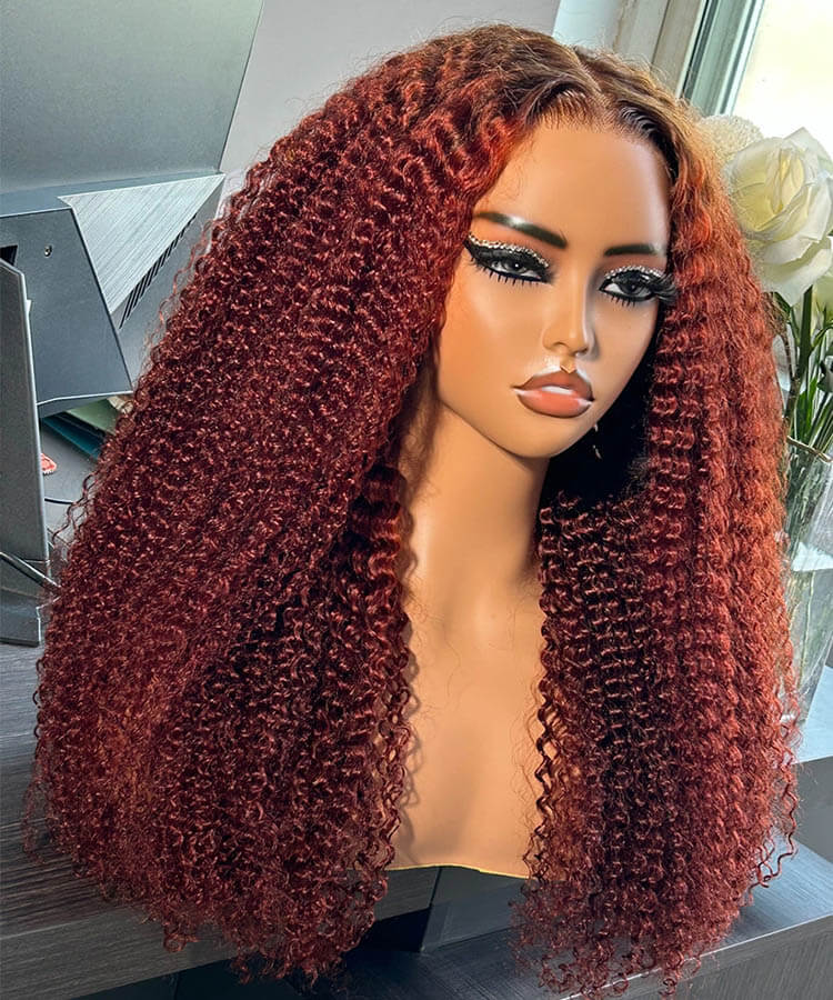 Afro Curly Dark Roots #4/33 Reddish Brown Colored Human Hair Wigs
