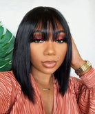 Short Bob Wigs Straight 13x4 Lace Front Shoulder Lenght Black Bob Wig With Blunt Bangs