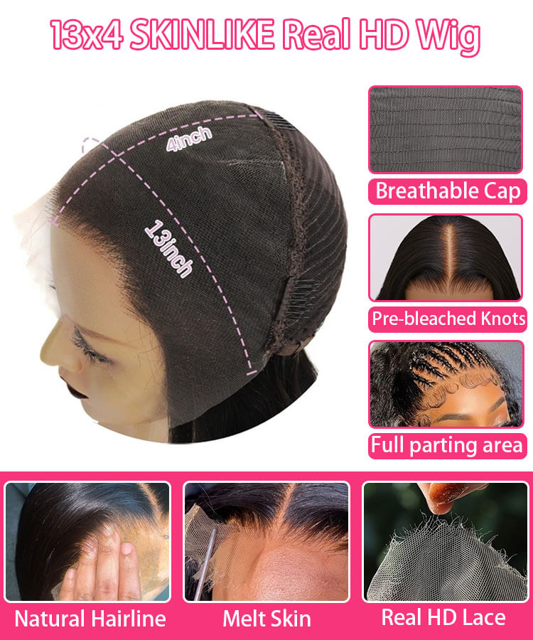 Skinlike Real HD Lace 13x4 Full Frontal Lace Wig Straight Pre Plucked Clean Hairline