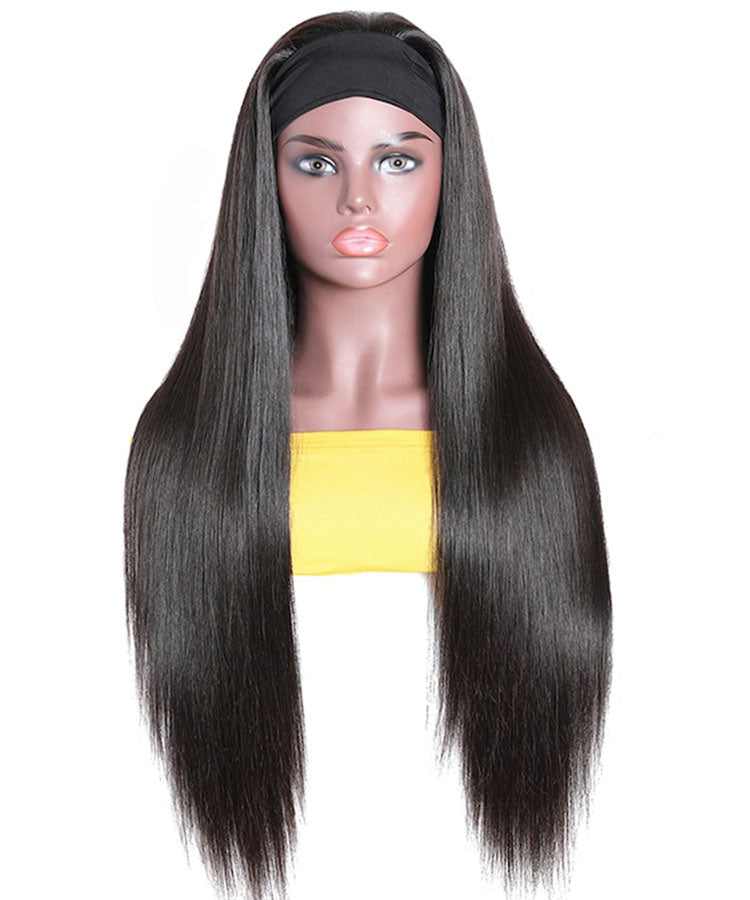 Glueless Headband Wig Black Long Straight Human Hair Wigs 150% Density
