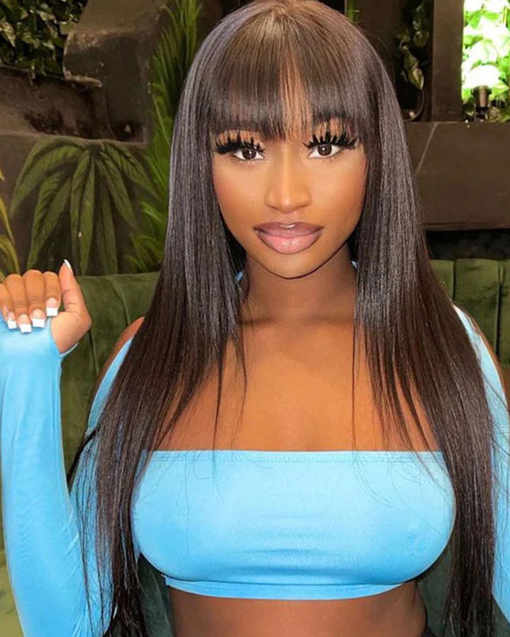 Straight Wig With Bangs 13x4 Undetectable Lace Front Wig Transparent Lace Wig with Fringe