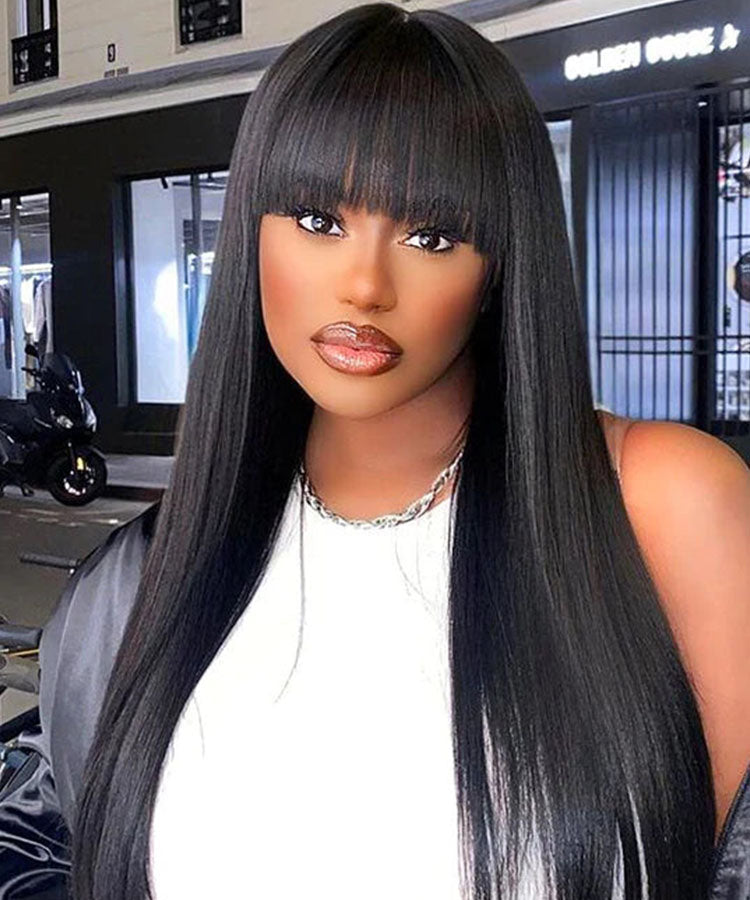 Straight Wig With Bangs 13x4 Undetectable Lace Front Wig