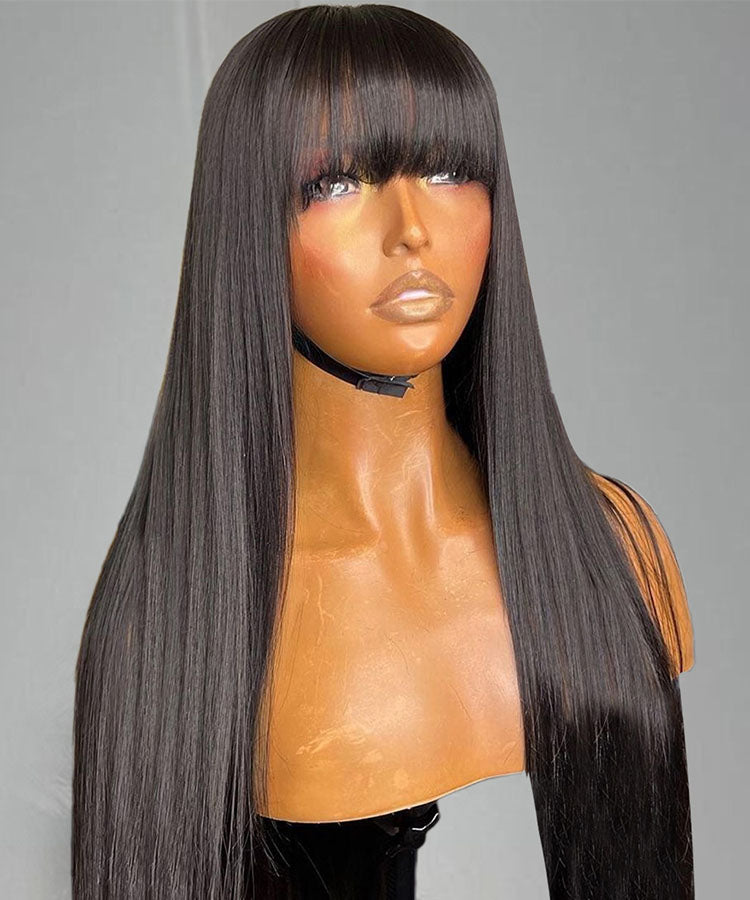 Straight Wig With Bangs 13x4 Undetectable Lace Front Wig Transparent Lace Wig with Fringe