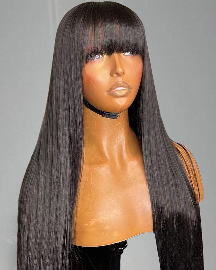 Straight Wig With Bangs 13x4 Undetectable Lace Front Wig Transparent Lace Wig with Fringe