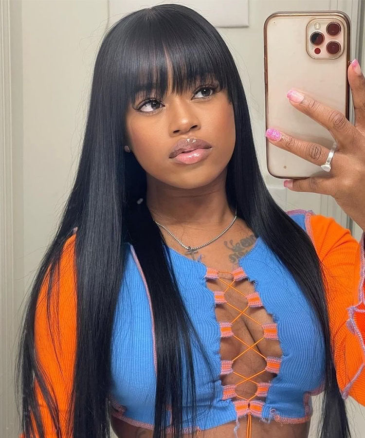 Straight Wig With Bangs 13x4 Undetectable Lace Front Wig Transparent Lace Wig with Fringe