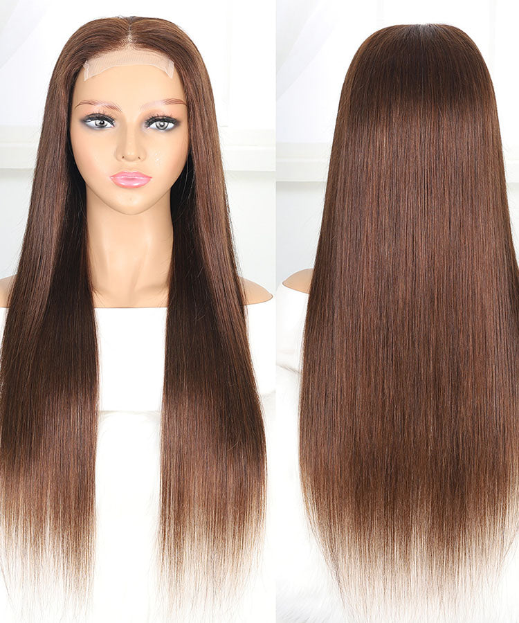 Dark Brown Straight Hair 4x4 Transparent Lace Closure Wig Pre Plucked Human Hair