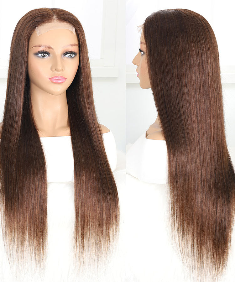 Dark Brown Straight Hair 4x4 Transparent Lace Closure Wig Pre Plucked Human Hair