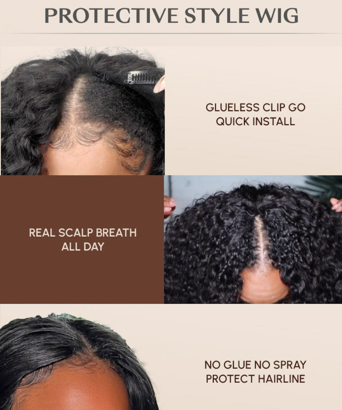 Flash Sale|Beginner Friendly V Part Kinky Curly Wig Glueless Protective Style Human Hair Wig