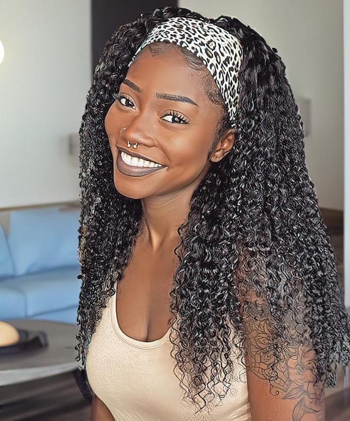 Headband Water Wave Human Hair Wigs