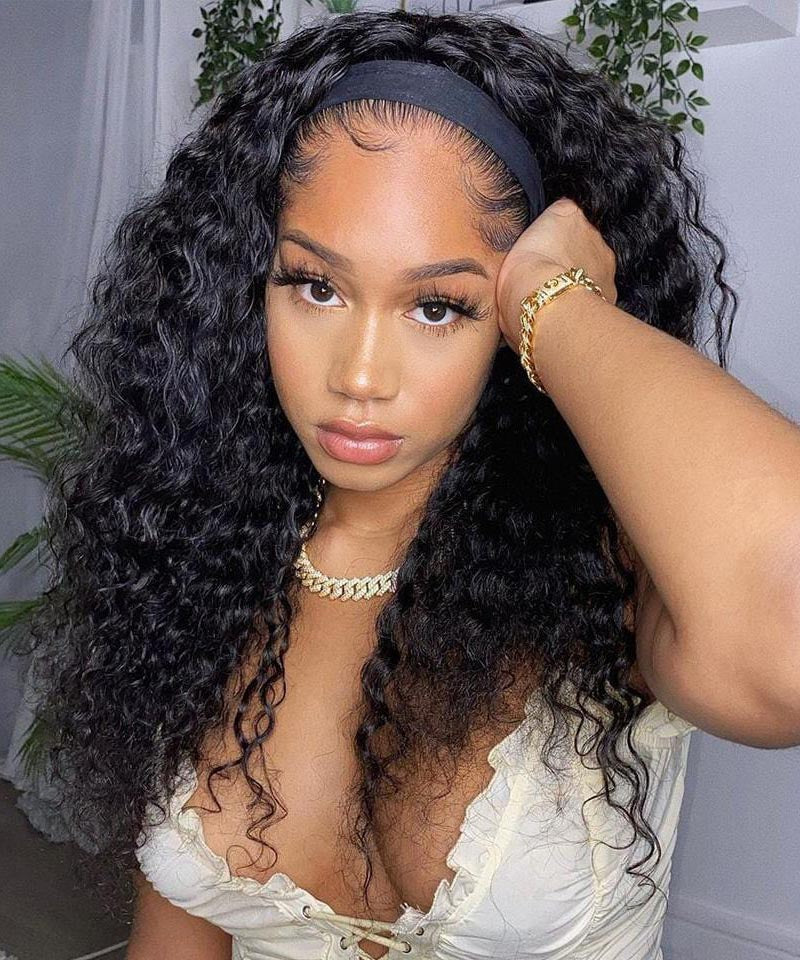 Headband Water Wave Human Hair Wigs