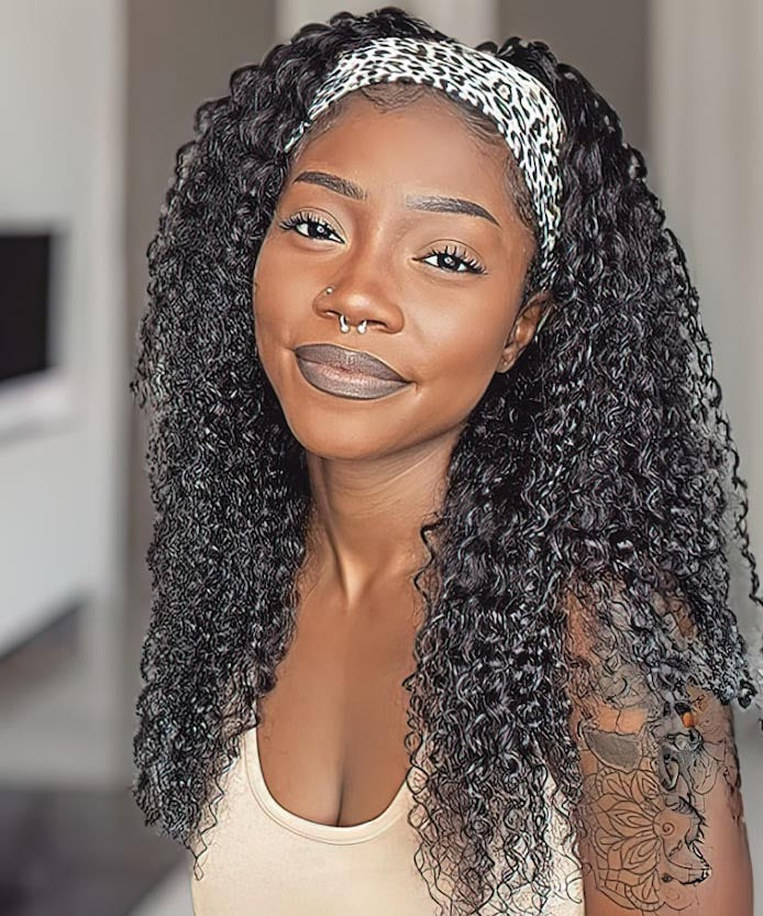 Headband Water Wave Human Hair Wigs